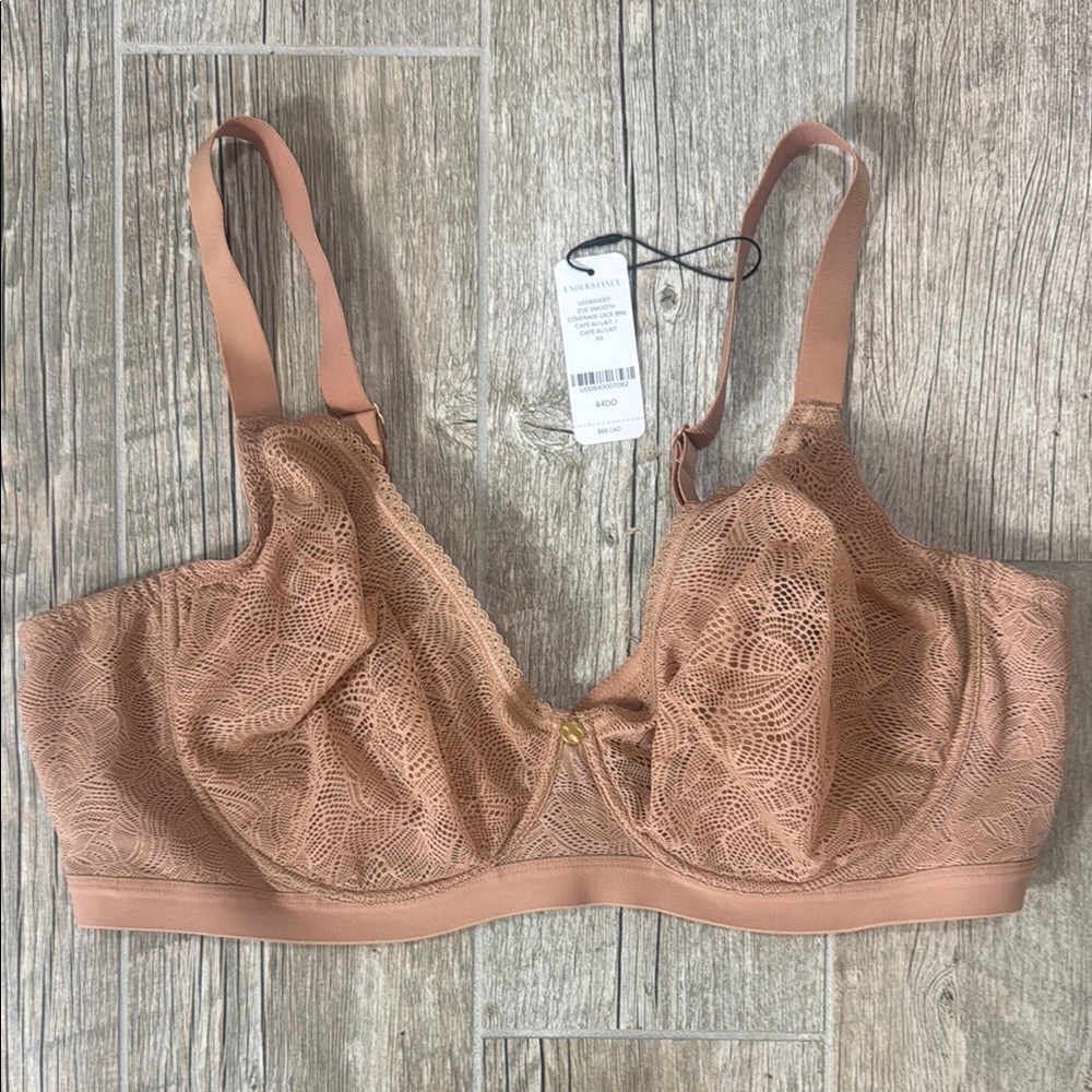 NWT Understance Zoe Smooth Coverage Lace Underwire Bra in Cafe Size 44DD